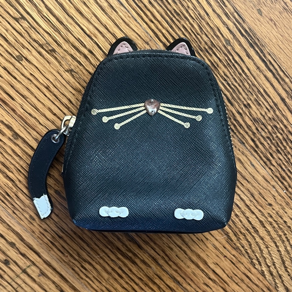 Kate Spade Black  Cat Coin Pouch with Whisker Detail